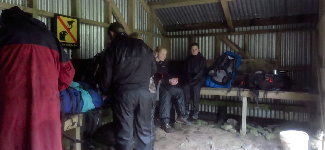 The dirt, sloping floor is just like olden times. | Bus Stop Shelter, Milford Track