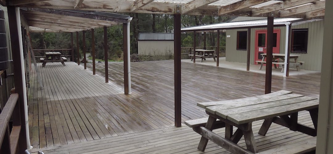 For some reason the verandahs are not linked.  | Clinton Hut, Milford Track