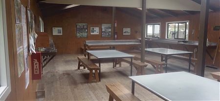 The expansive kitchen area in the winter where the covers are on the gas burners.  | Dumpling Hut, Milford Track