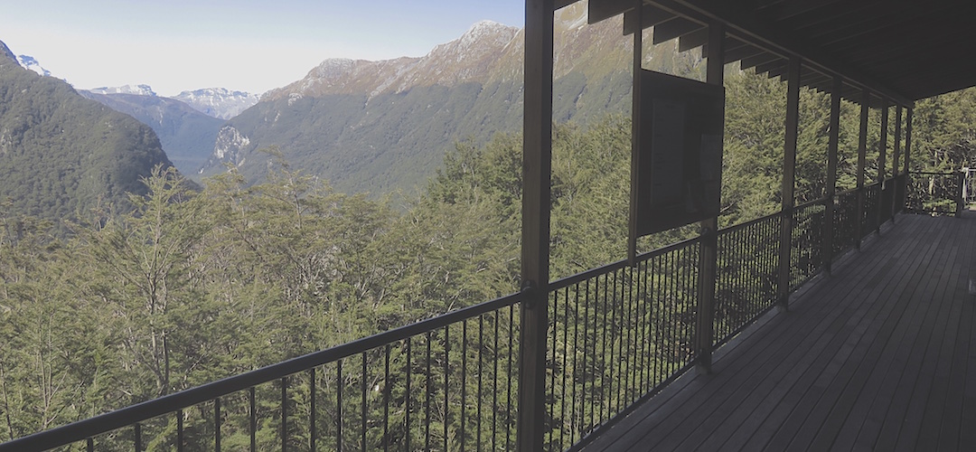 A great view from the full length verandah. | Routeburn Falls Hut, Routeburn Track