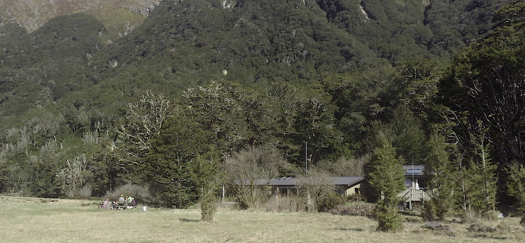 The Flats hut is down on the flats. |  Routeburn Flats Hut, Routeburn Track