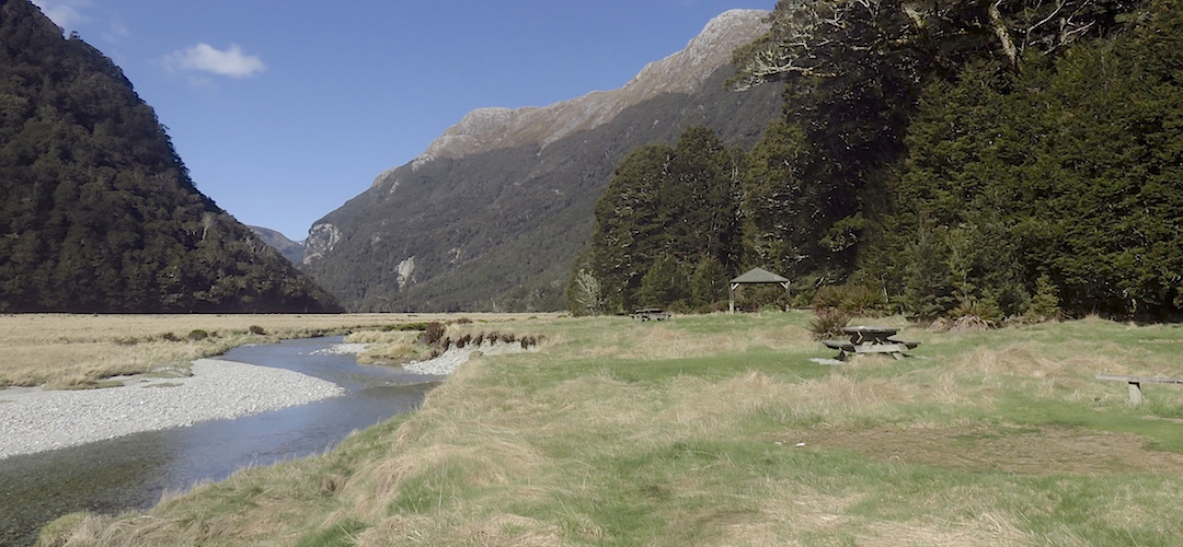 All the campsites are stretched out along the flat just above the Route Burn. | Routeburn Flats camping area