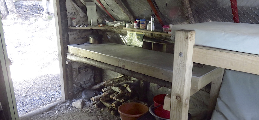 Note the concrete floor does not extend to the edges of the hut.  | Steele Creek Hut, Greenstone Track
