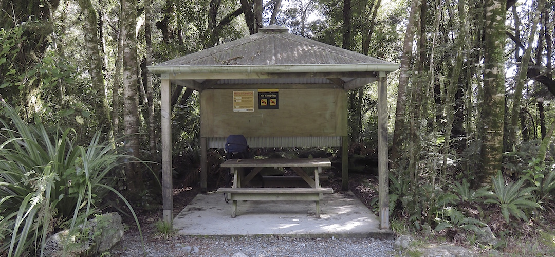 Not much in the way of shelter here. | Lower Hollyford Road roadend shelter