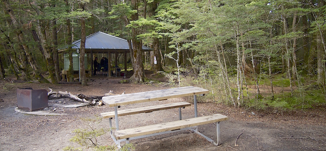 Put your tent up here next to the picnic table.  | Brod Bay campsite, Kepler Track