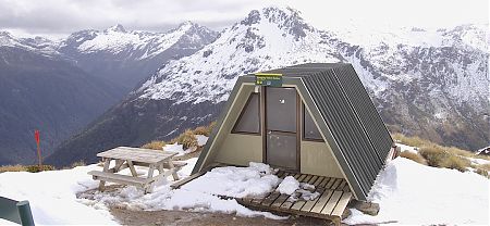 This shelter might come in handy if the weather really deteriorates.   | Hanging Valley shelter, Kepler Track