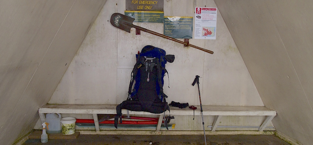 Some avalanche rescue equipment inside.  | Hanging Valley shelter, Kepler Track