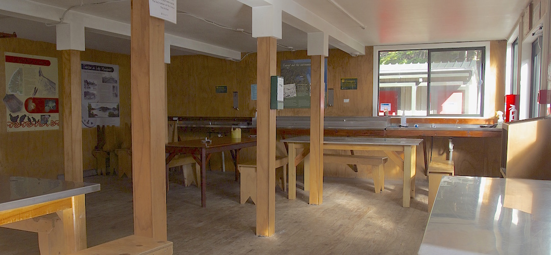 Shiny kitchen benches. | Moturau Hut, Kepler Track