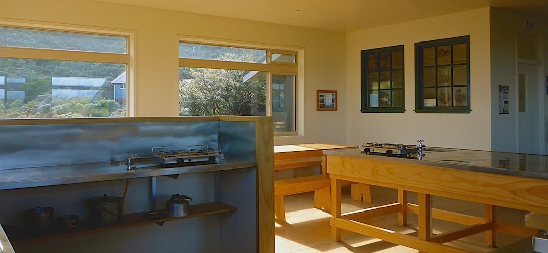 Marvellous kitchen area. photo by David Guppy | James MacKay Hut, Heaphy Track, Kahurangi National Park