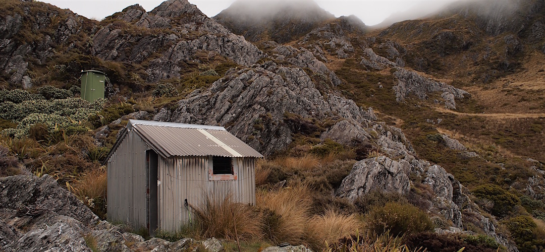 That's the narrowest door ever in a hut.  |  Adelaide Tarn Hut, Kahurangi National Park