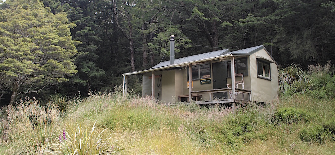 You can see the later addition to the hut. It's a great verandah. |  Helicopter Flat Hut, Kahurangi National Park