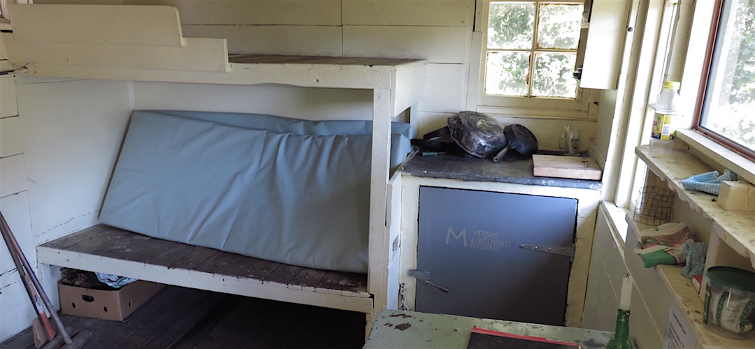 Not much bench space, but there is the table. | Myttons Hut, Kahurangi National Park