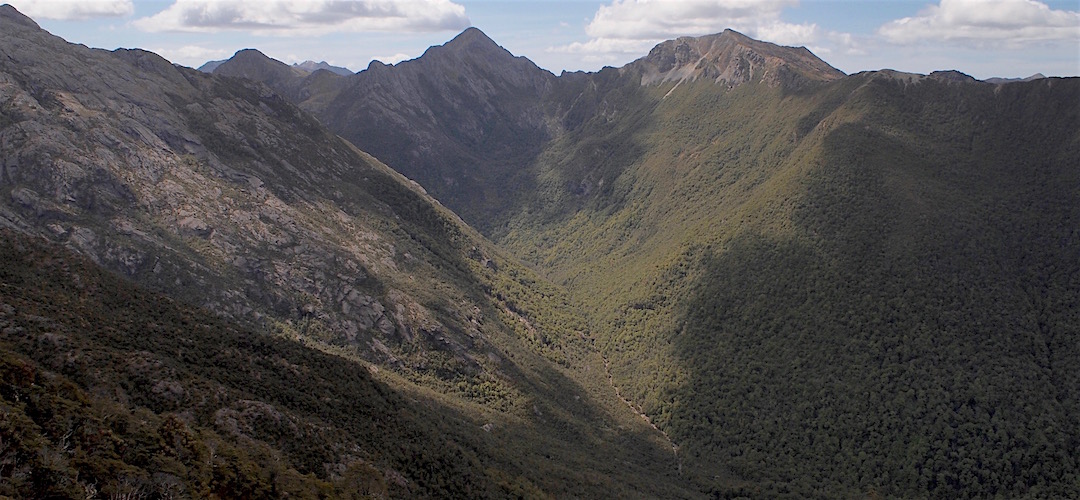I've come down the Anatoki River, behind the ridge. The needle and Yuletide peak in the centre. | Kahurangi National Park