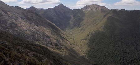 I've come down the Anatoki River, behind the ridge. The needle and Yuletide peak in the centre. | Kahurangi National Park