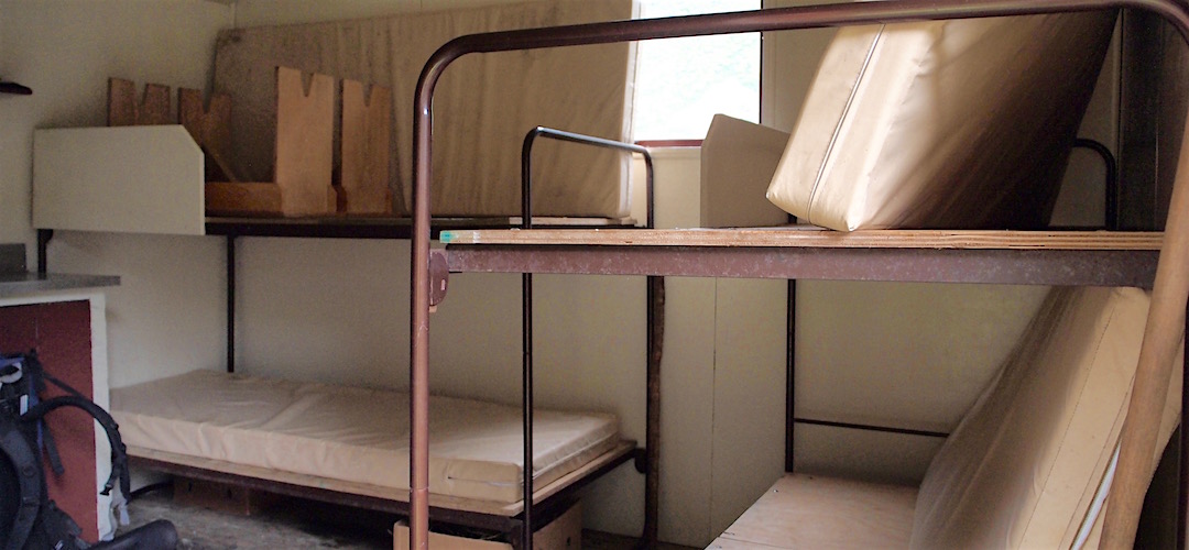 With the plywood the bunks aren't quite so squeaky. | Hurricane Hut, Matiri River, Kahurangi National Park