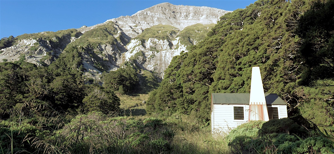 That's The Haystack looming large at the back.  | Larrikin Creek Hut, Kahurangi National Park