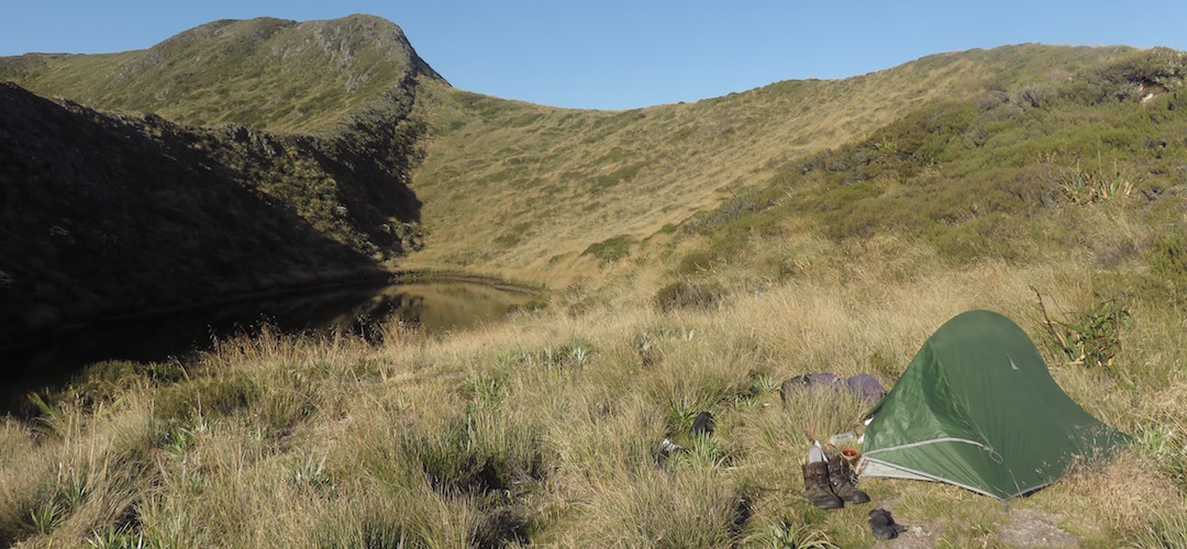 See, you can find a flat place for a small tent. | Matiri Ridge Tarn campsite