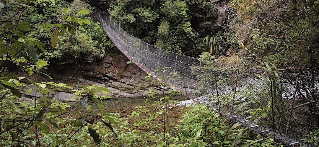 There's a swingbridge to cross the Wangapeka River. | Wangapeka Track, Kahurangi National Park