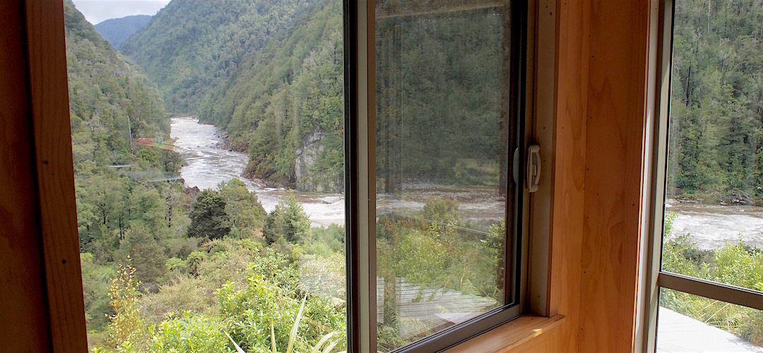 It's a great view of the gorge from the interior. | Specimen Point Hut, Mohikinui Ecological Area