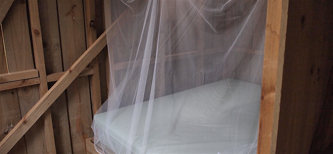Mosquito netting because the sleepout isn't insect-proof.  | Specimen Point sleepouts, Mohikinui Ecological Area