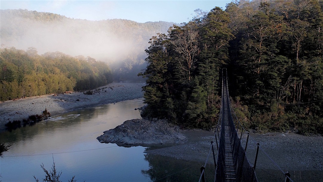 Another day, another swing bridge. The Pelorus. The only way is up. | Mt Fell, Easter 2016