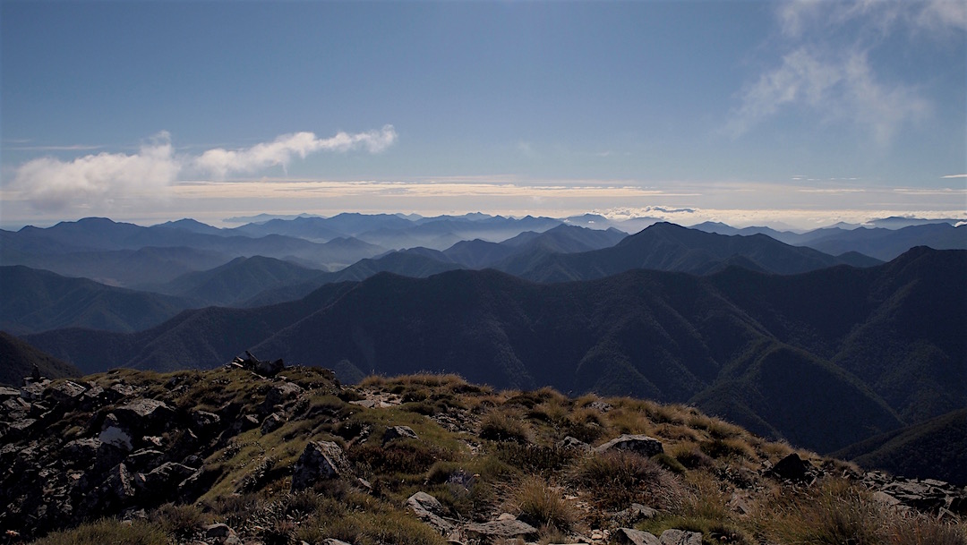 Looking over to the Marlborough Sounds from Mt Fell, like one of those Japanese scroll paintings. | Mt Fell, Easter 2016 