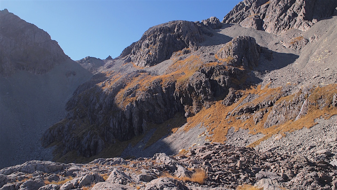 To get down from Moss Pass you sidle around all of that. D'Urville valley, Nelson Lakes National Park