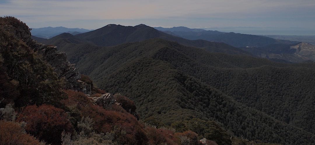 Mt Sunday, Cook Strait and the North Island. | Near Mt Baldy, Wakamarina Track