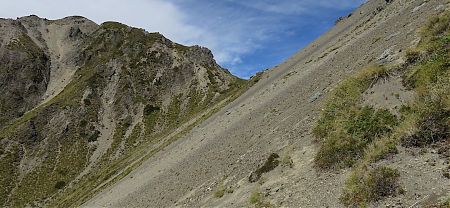 Almost to the top of Severn Pass, 1585 m, just that scree to cross. | Kaikoura to Boyle Village