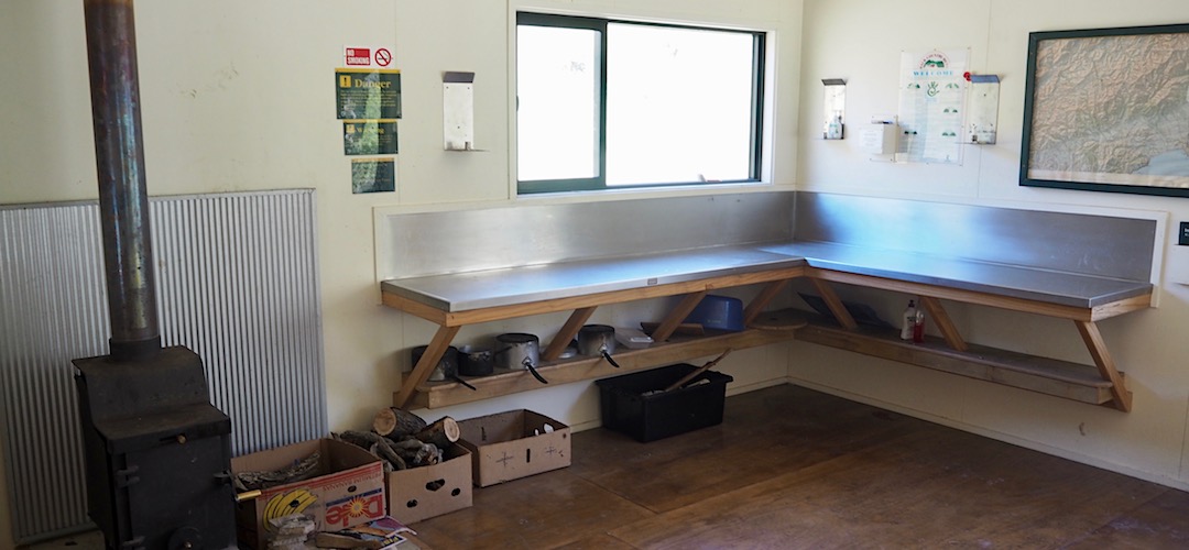 Plenty of bench space. Pity people leave their rubbish behind. | Warden Hut, Seymour Stream