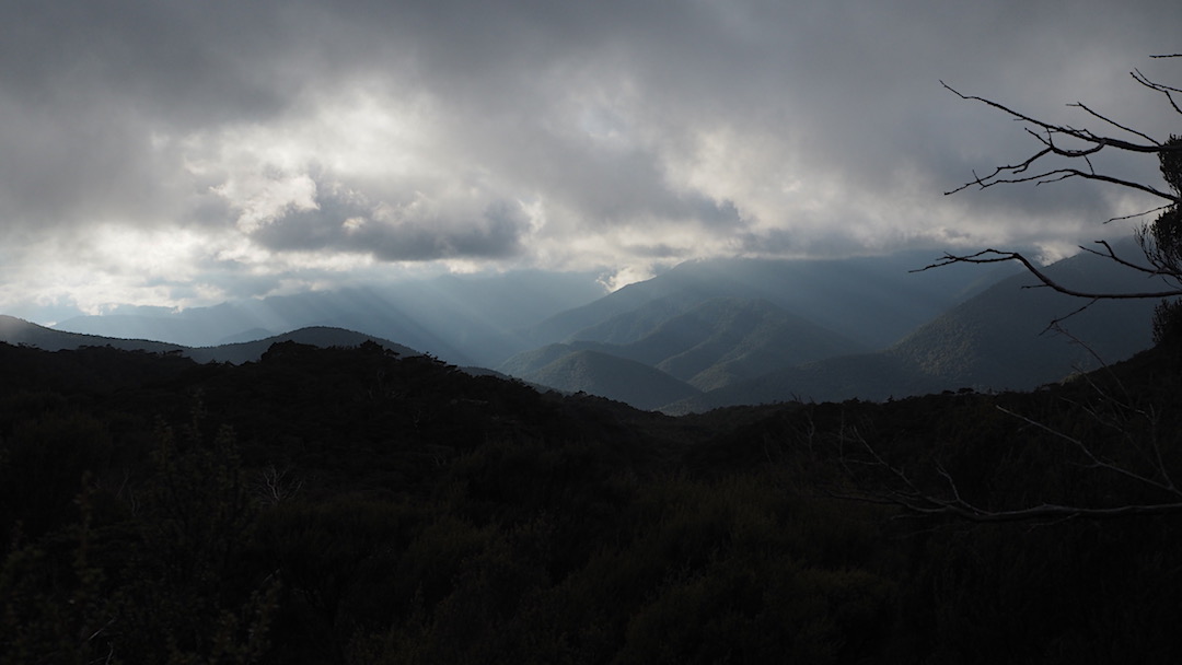 Gloom on the final morning over the Pelorus River valley.