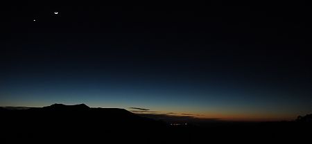 Venus and a sliver of the moon. Sunrise at Mt Fell Hut. | Mt Fell, Richmond Forest Park Park, April 2017