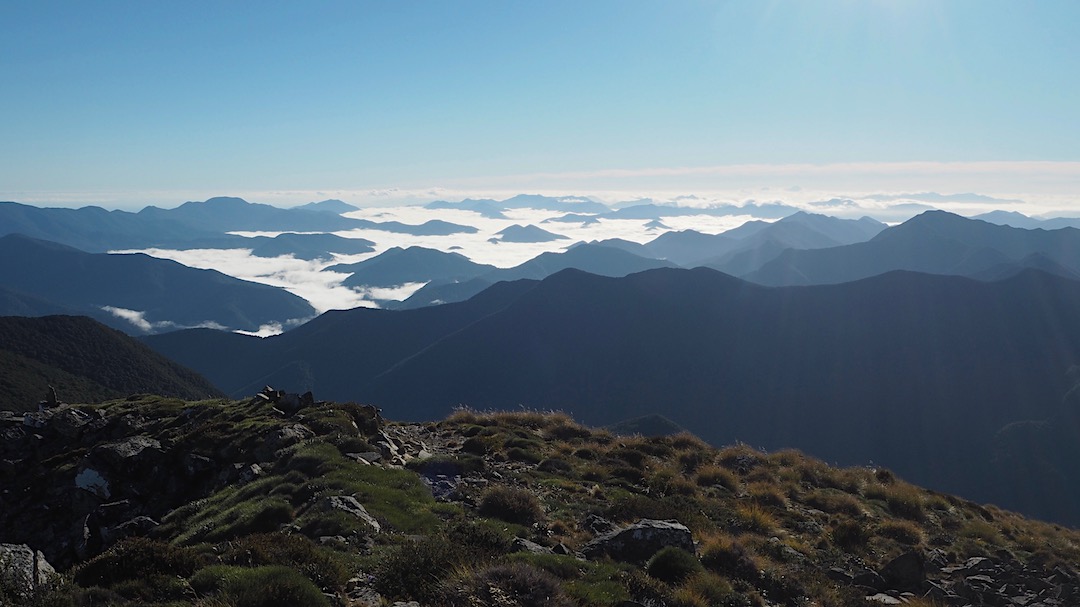 Cotton wool clouds in the Pelorus River valley down towards the marlborough Sounds. | Mt Fell, Richmond Forest Park Park, April 2017