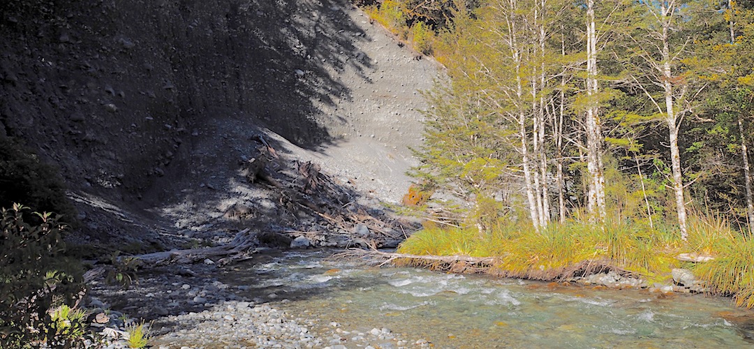 Coming down the stream, with a few obstacles ahead. | Pell Stream, Lewis Pass