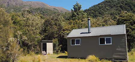 The hut was relocated in 2010. Once known as Tummil Hut. | Lake Alexander Hut,  Ferny Gair Conservation Area, Marlborough