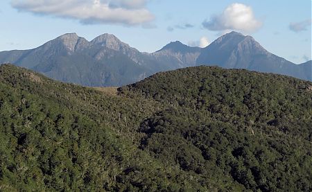 Looking over The Rocks to Point 1496, left, Mt Fell, Johnson Peak, and Mt Richmond, right.  | Mt Richmond Forest Park  Circuit, April 2018