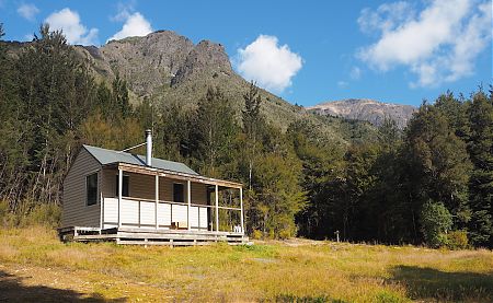 Mid Goulter Hut with Mt Patriarch behind on the right.  | Mt Richmond Forest Park circuit, April 2018