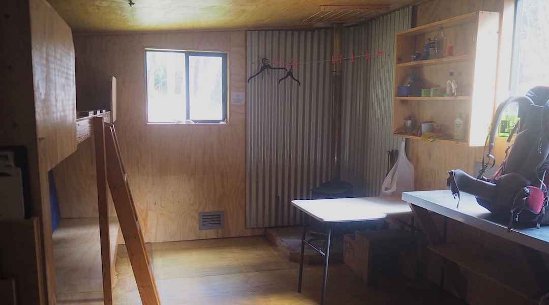 A fully plywood interior.  | Murray Hunters Hut, Stewart Island/Rakiura 