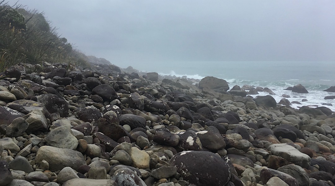 Typical boulder hopping on the way from the Hope River to Big Bay. | near Ryans Creek, South Westland