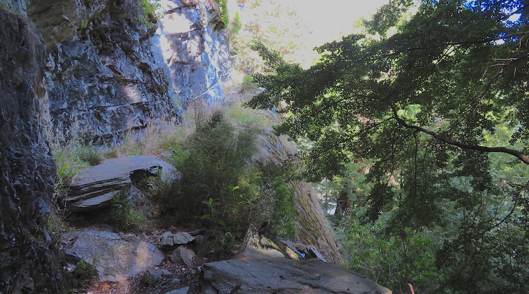 Climbing around the new lake at Sandy Bluff. It's quite a way down. |  Rees-Dart Track, Mt Aspiring National Park
