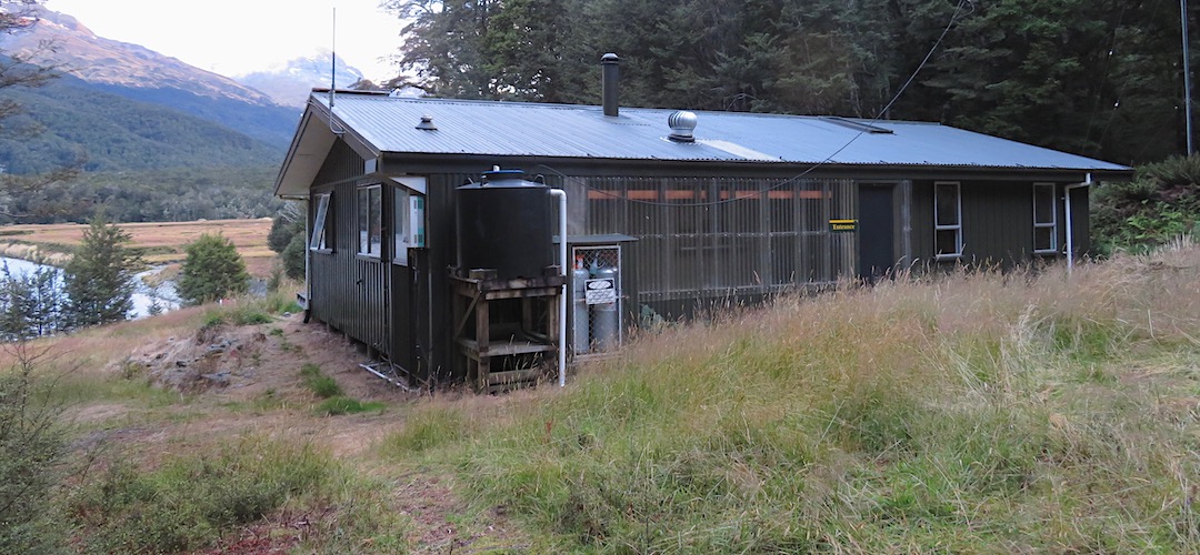 Exterior above the Dart River. | Daley Hut, Rees-Dart Track, Mt Aspiring National Park