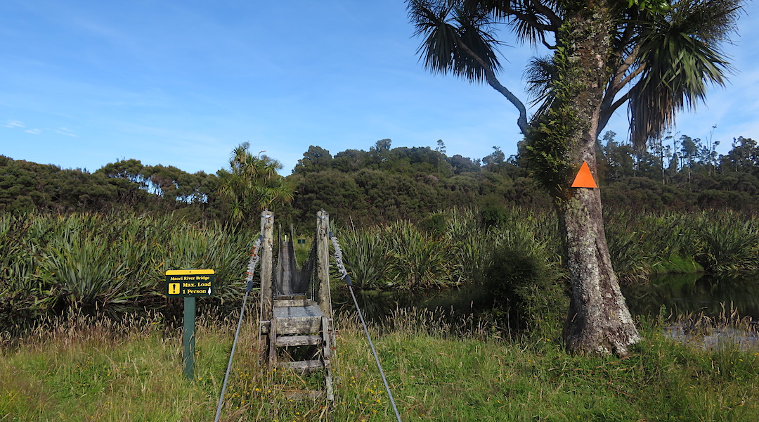 The deep and mysterious Maori River has a small suspension bridge. | Haast Paringa Cattle Track, South Westland