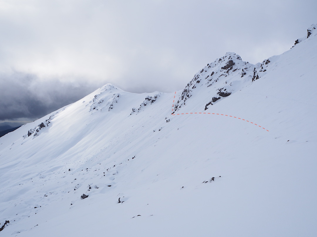 Route under Julius Summit along Robert Ridge in winter. | Lake Angelus, July 2019