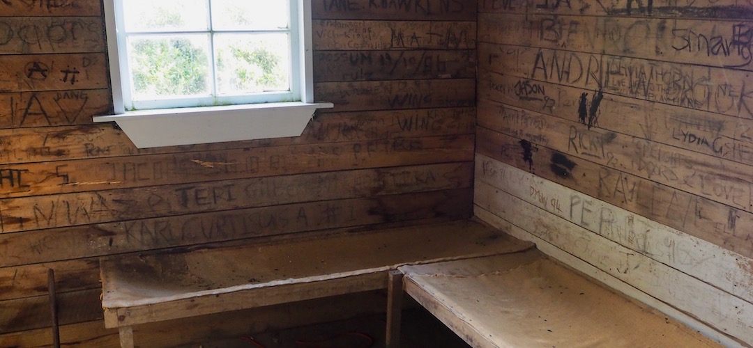 And graffiti going way back. | Croesus Top Hut, Croesus Track, Westland