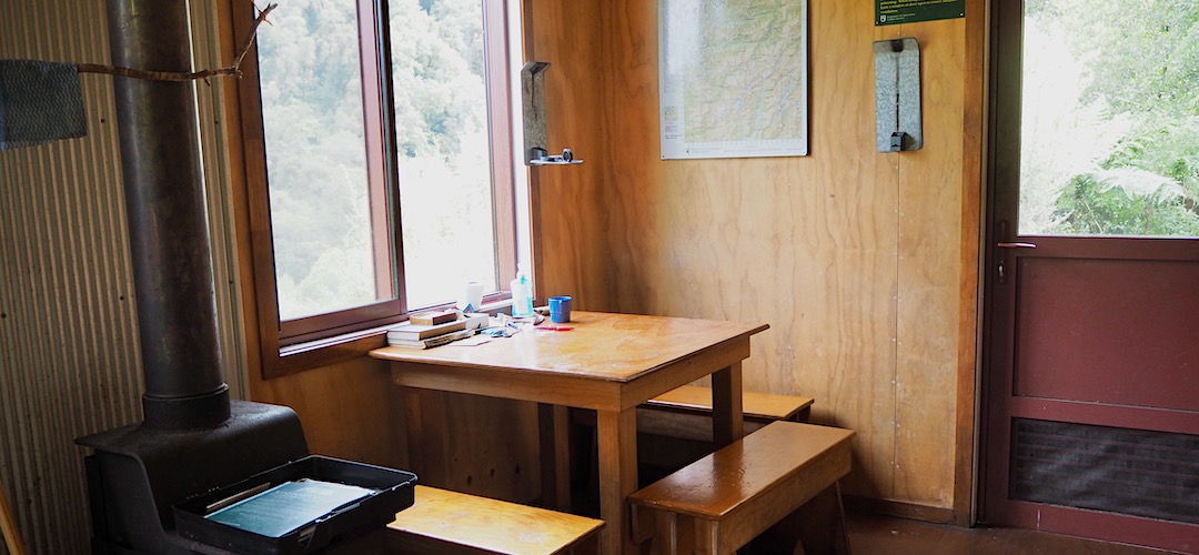 Tiny table. | Lower Arahura Hut, Arahura River, West Coast
