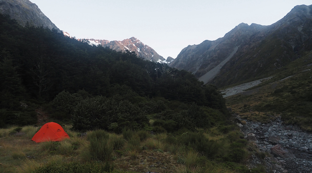 Camping at Crow Hut near Mt Rolleston. | Day 9 Arthurs Pass tramp, February 2021