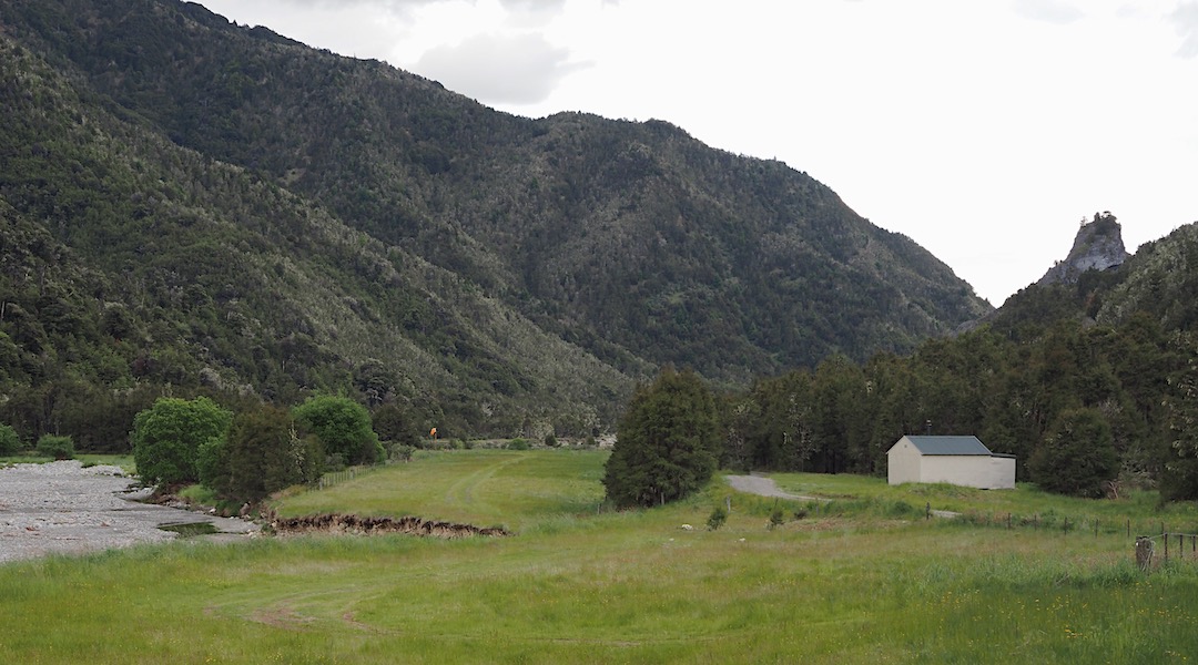 The Leatham River has eroded the landing strip. | Caves Hut, South Marlborough