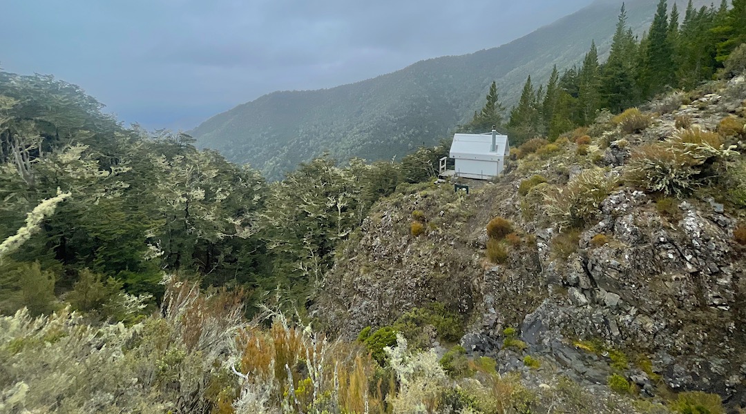Access is up that cliff. | Turkey Nest Bivvy, South Marlborough