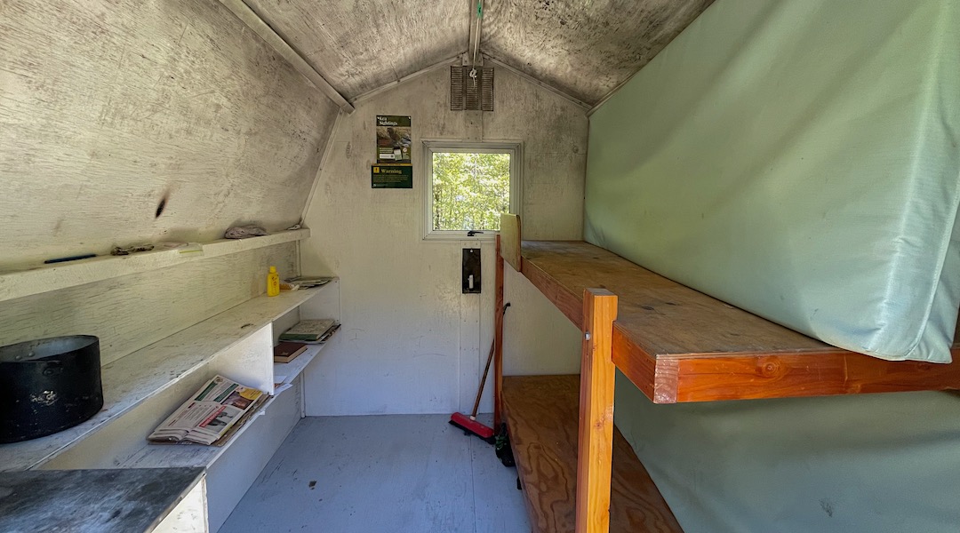 Compact interior and no heating. | Lower Salmon Creek Bivvy, Oxford Forest Conservation Area