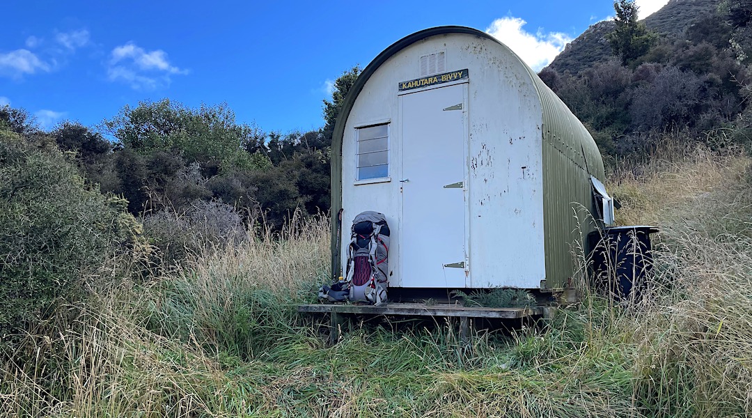 Exterior needs painting, but the door is new. | Kohutara Bivvy, Ka Whata Tu o Rakihouia/Clarence Conservation Park